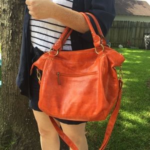 Orange tote with deep blue lining